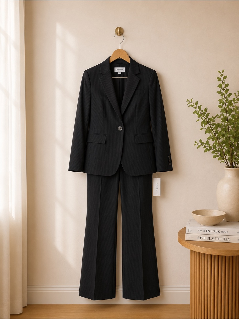 Calvin Klein Women’s Gray Pinstripe Pant Suit Modern Fit Size 4 NWT